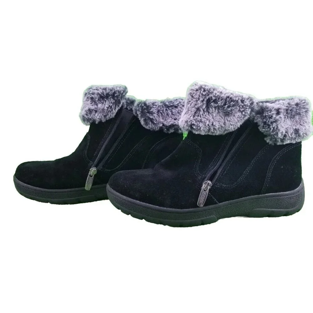 ✅Khombu JESSICA Black Suede Faux Fur Lined Side Zip Ankle Booties Womens 8M Shoe - Picture 2 of 11
